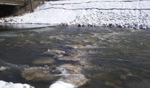 rock weir under flowing water